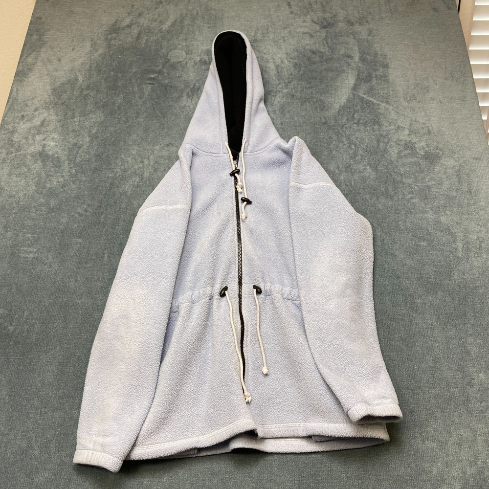 Moda International Fleece Hoodie Womens XS Blue Sherpa Lined Drawstring Full Zip